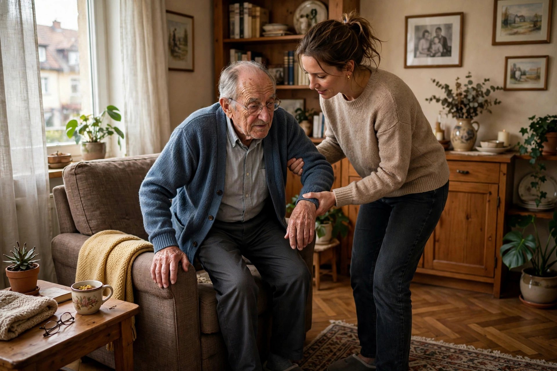 Pflegende Tochter im Pflegealltag zu Hause