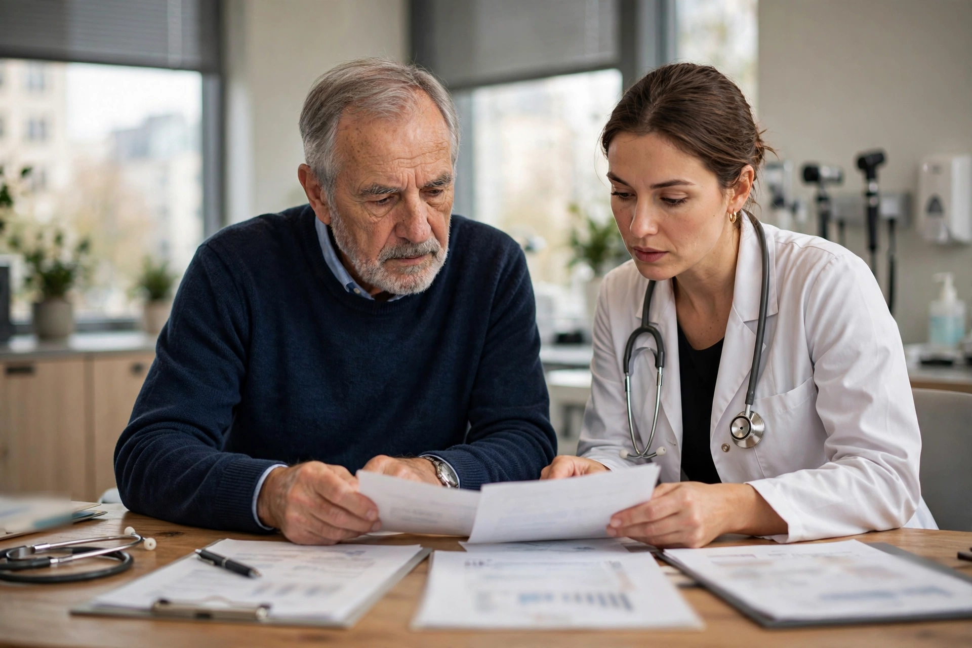 Beratungsgespräch zur Patientenverfügung in der Arztpraxis